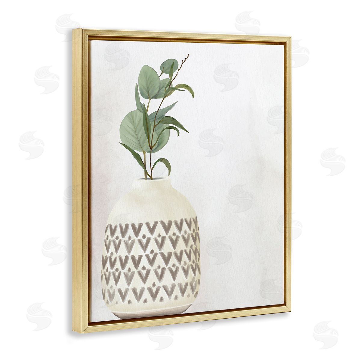 Kim Allen Single Eucalyptus Herb Sprig Patterned Plant Vase  Gold Floating Frame Canvas Wall Art Print