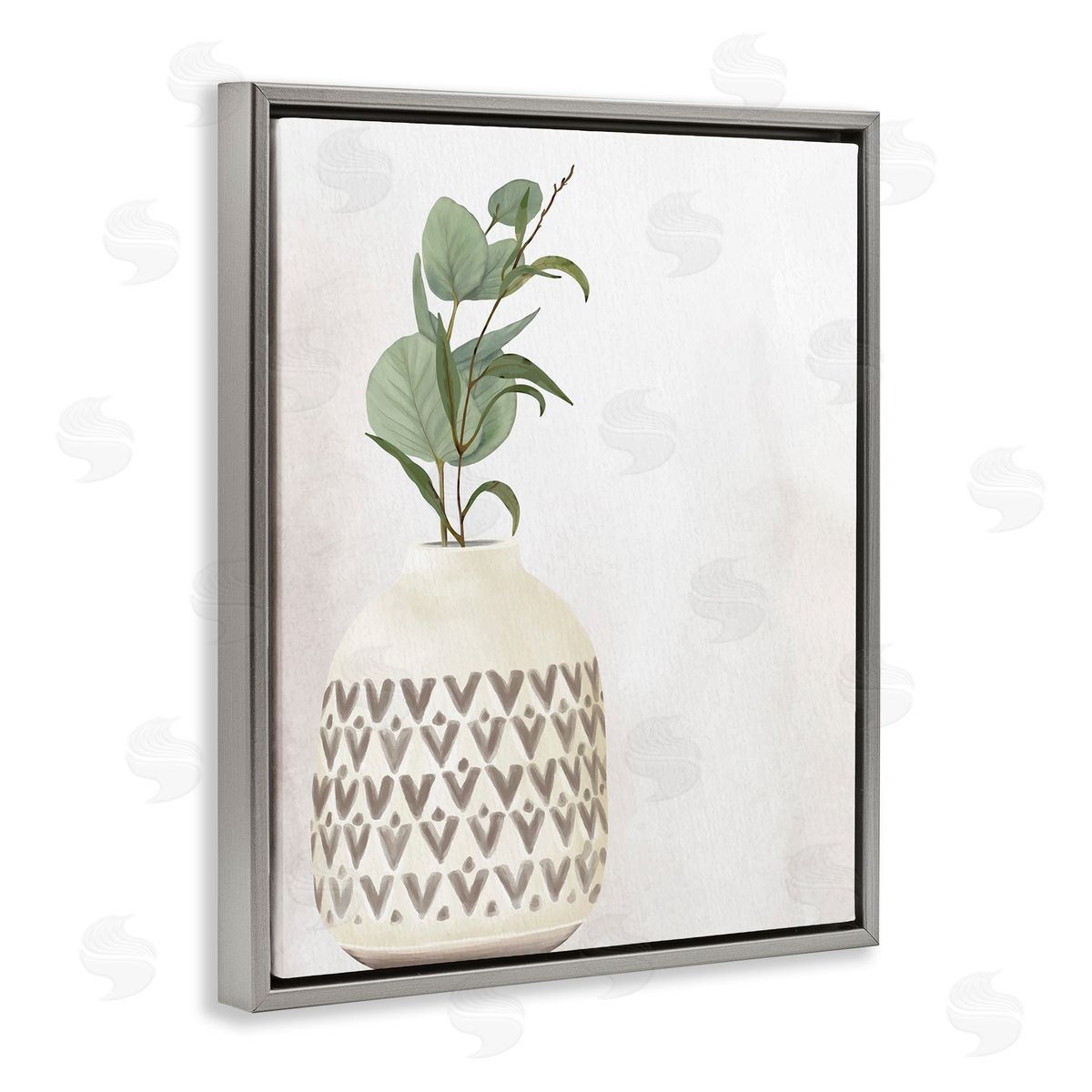 Kim Allen Single Eucalyptus Herb Sprig Patterned Plant Vase  Gray Floating Frame Canvas Wall Art Print
