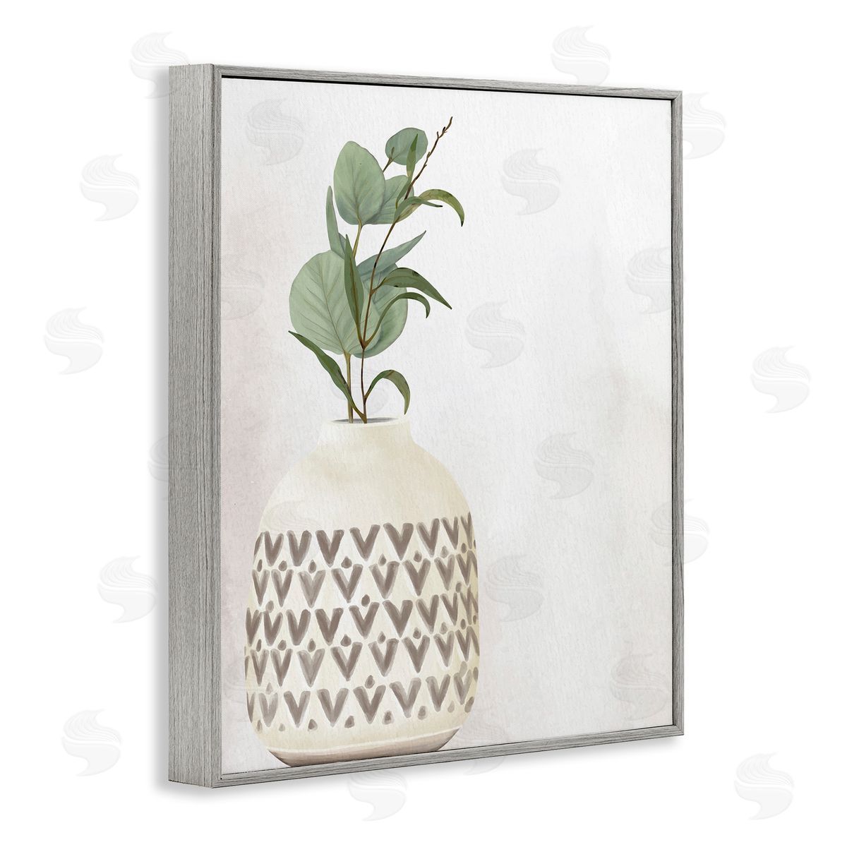 Kim Allen Single Eucalyptus Herb Sprig Patterned Plant Vase  Gray Framed Giclee Wall Art Print