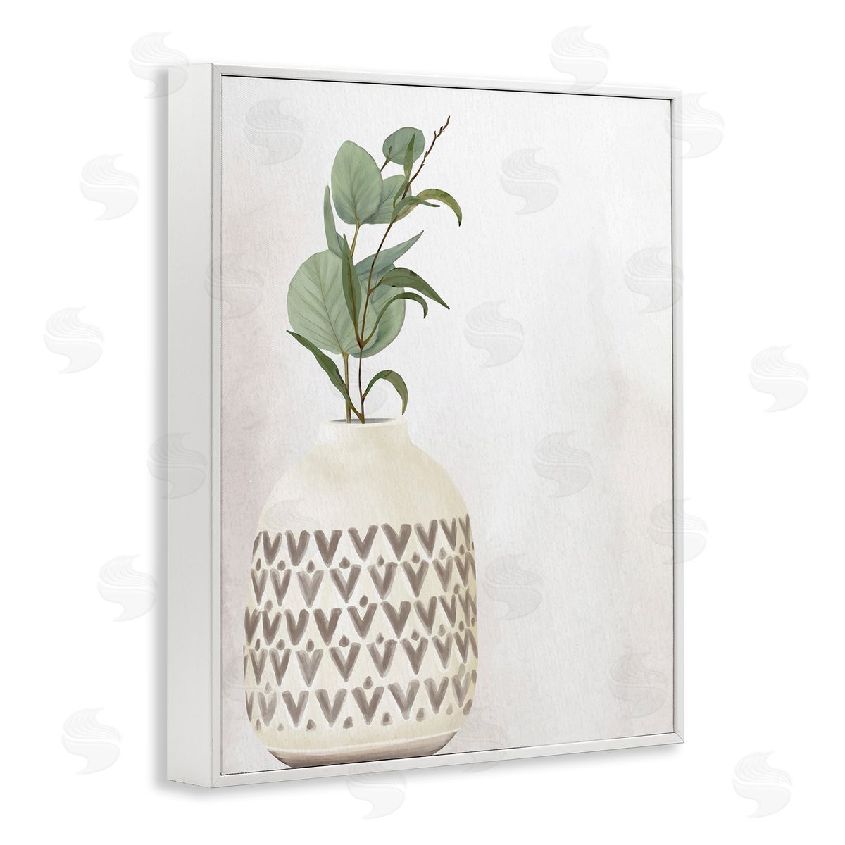 Kim Allen Single Eucalyptus Herb Sprig Patterned Plant Vase  White Framed Giclee Wall Art Print