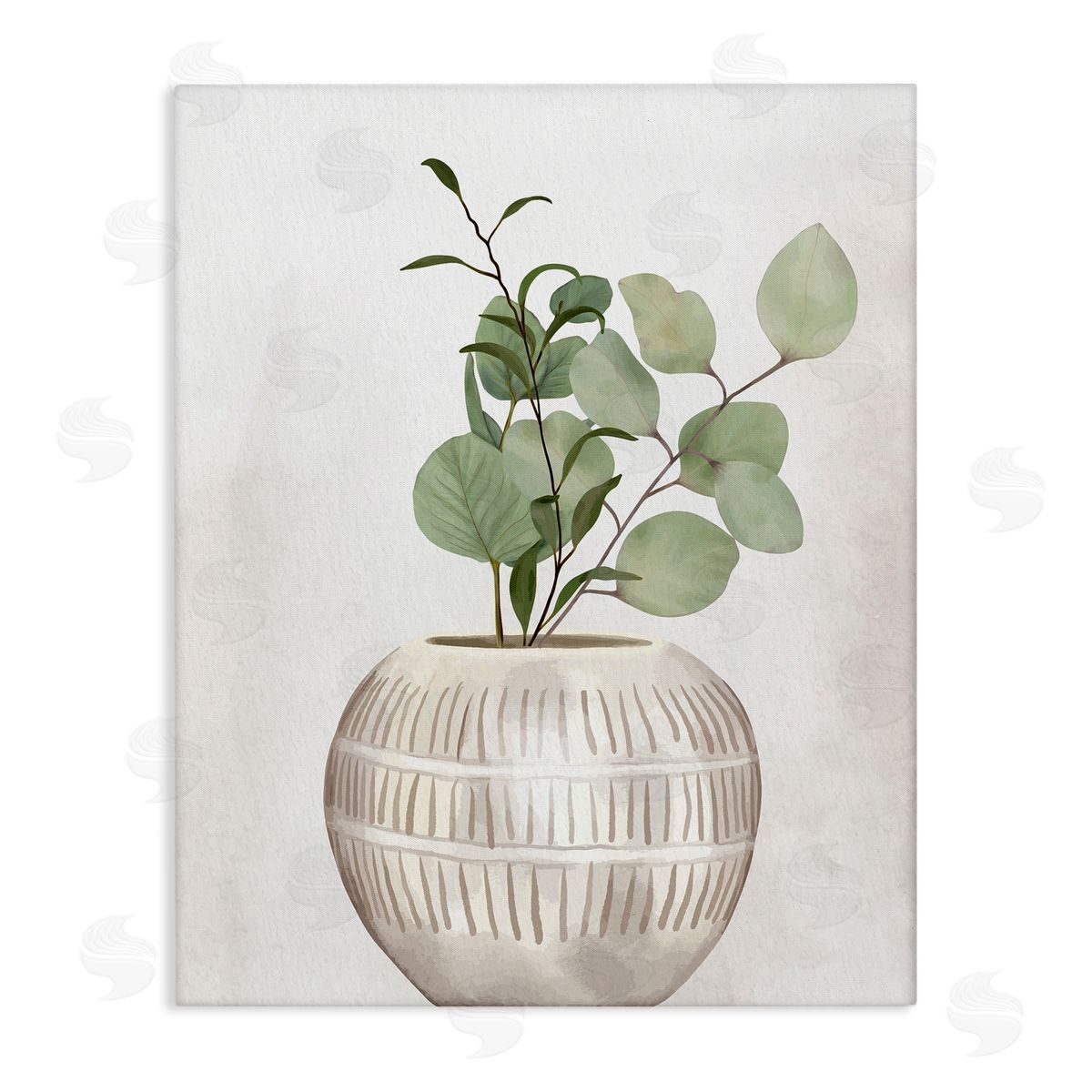 Kim Allen Potted Herbal Plants Round Leaves Patterned Vase Stretched Canvas Wall Art Print