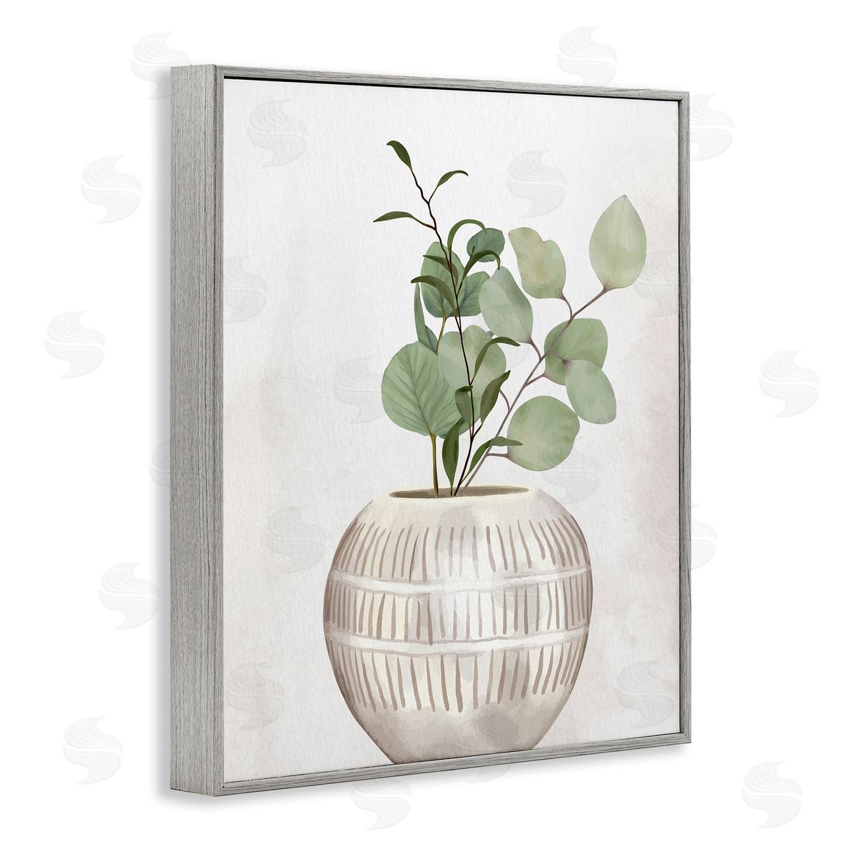 Kim Allen Potted Herbal Plants Round Leaves Patterned Vase Gray Framed Giclee Wall Art Print