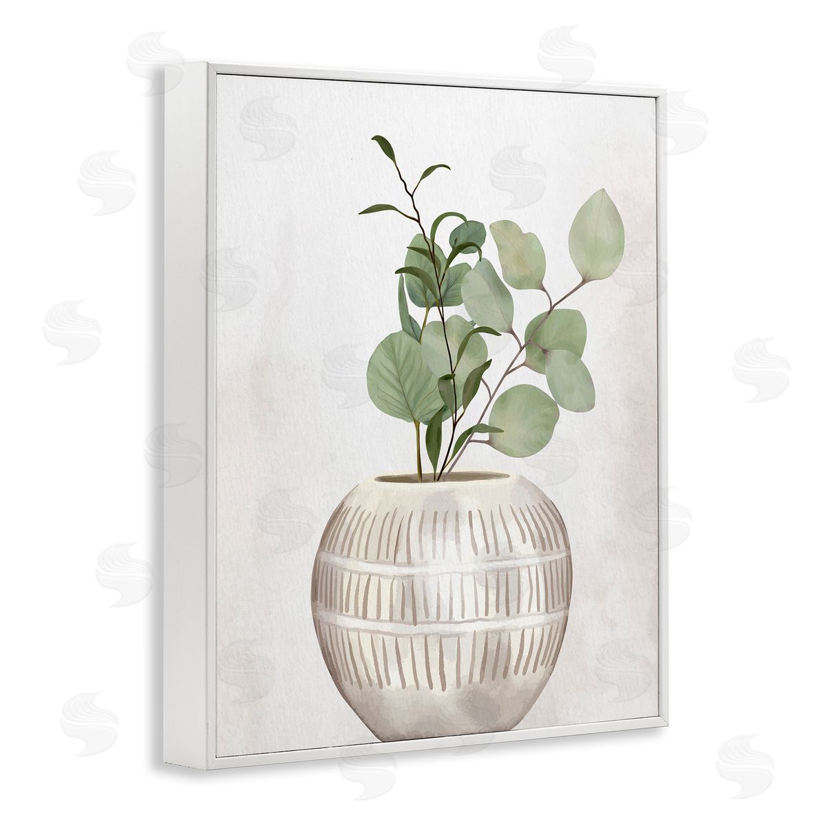 Kim Allen Potted Herbal Plants Round Leaves Patterned Vase White Framed Giclee Wall Art Print