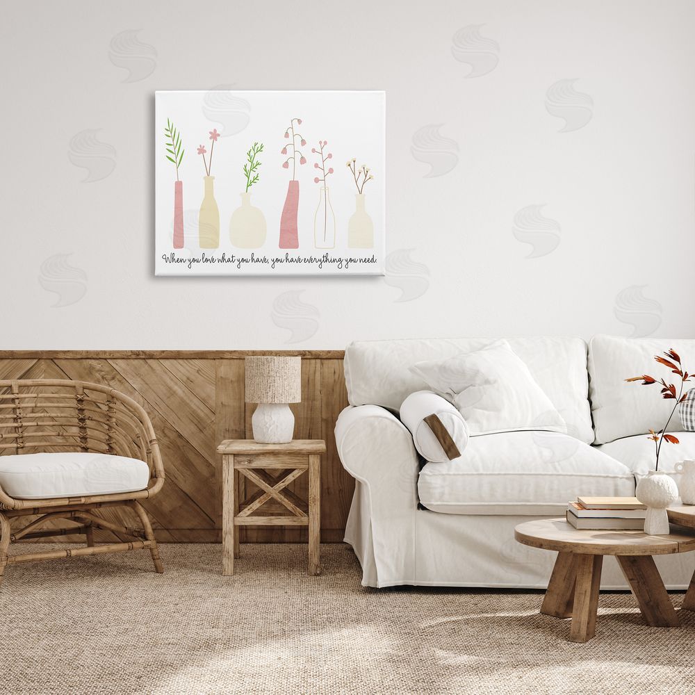 Kim Allen Love What You Have Uplifting Quote Mixed Flowers Canvas Wall Art Print in Room