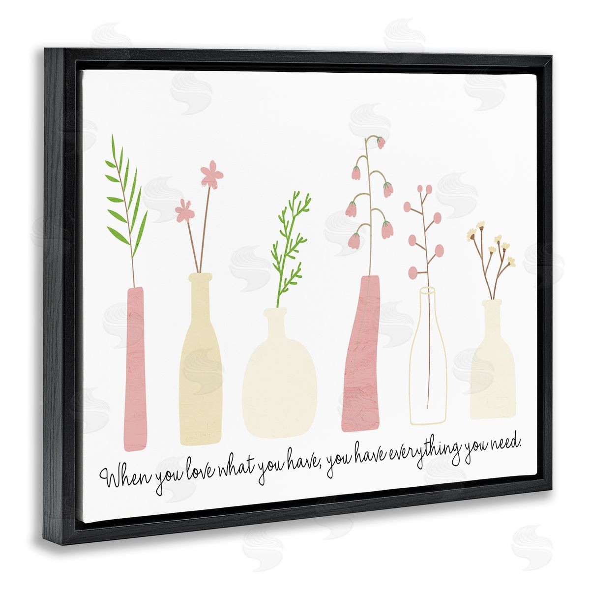 Kim Allen Love What You Have Uplifting Quote Mixed Flowers Black Floating Frame Canvas Wall Art Print