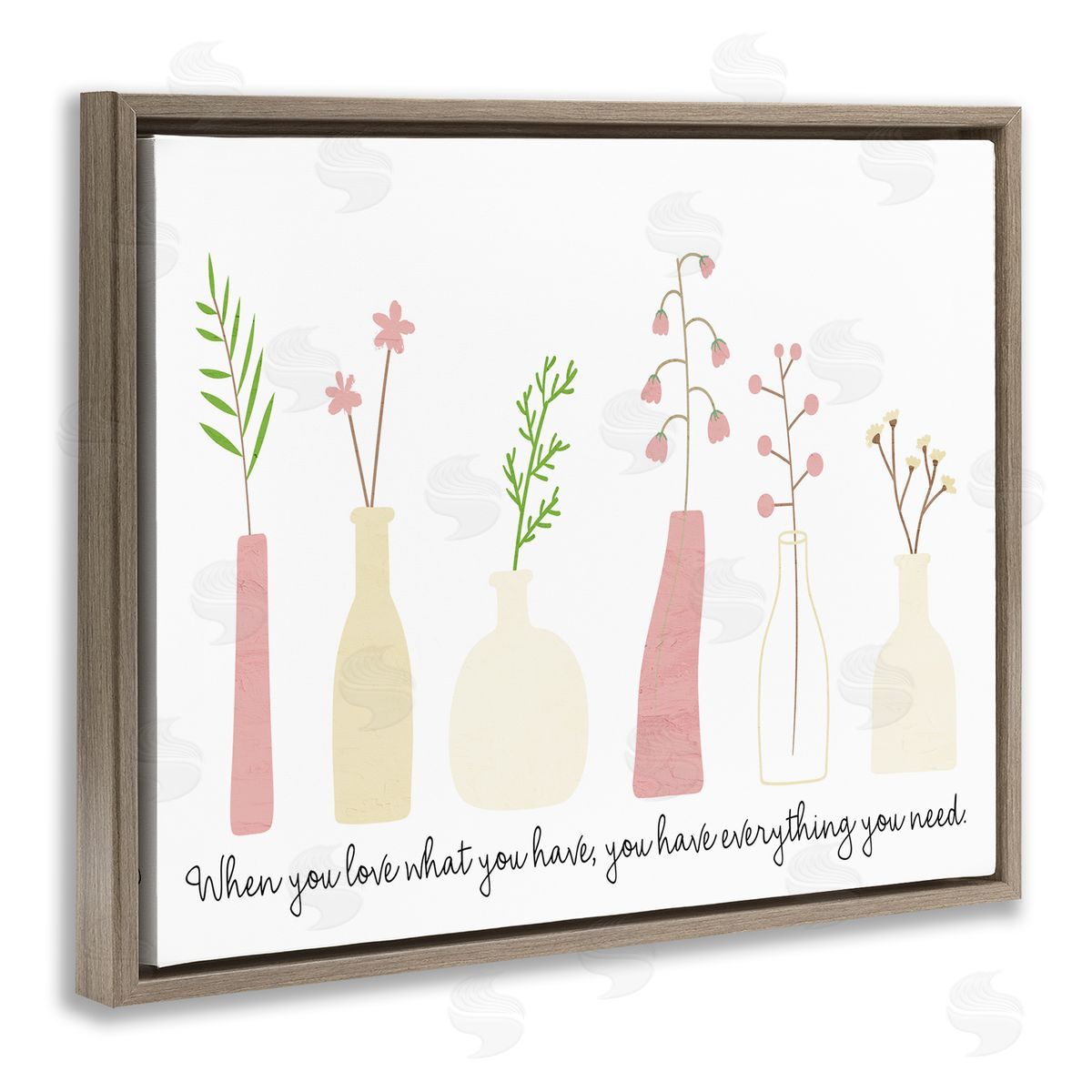 Kim Allen Love What You Have Uplifting Quote Mixed Flowers Brown Floating Frame Canvas Wall Art Print