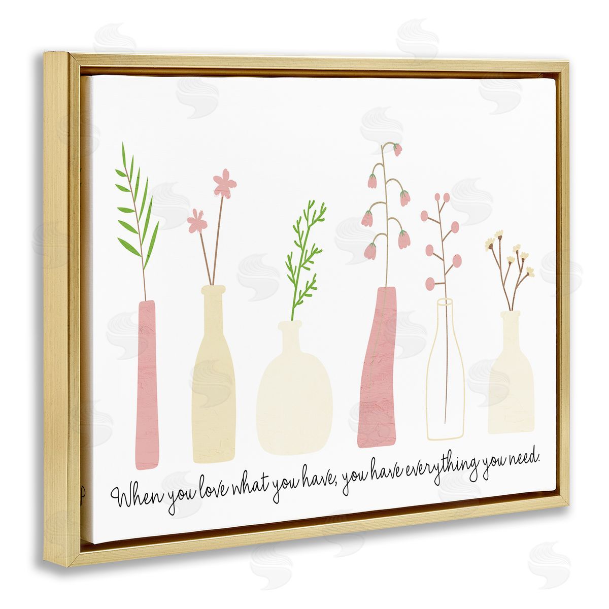 Kim Allen Love What You Have Uplifting Quote Mixed Flowers Gold Floating Frame Canvas Wall Art Print