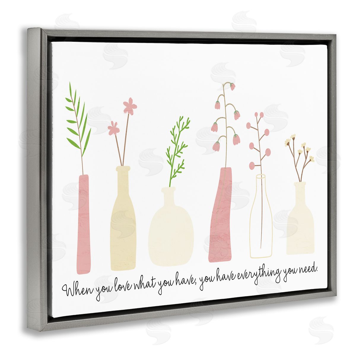 Kim Allen Love What You Have Uplifting Quote Mixed Flowers Gray Floating Frame Canvas Wall Art Print
