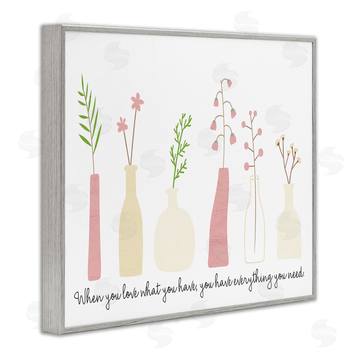 Kim Allen Love What You Have Uplifting Quote Mixed Flowers Gray Framed Giclee Wall Art Print