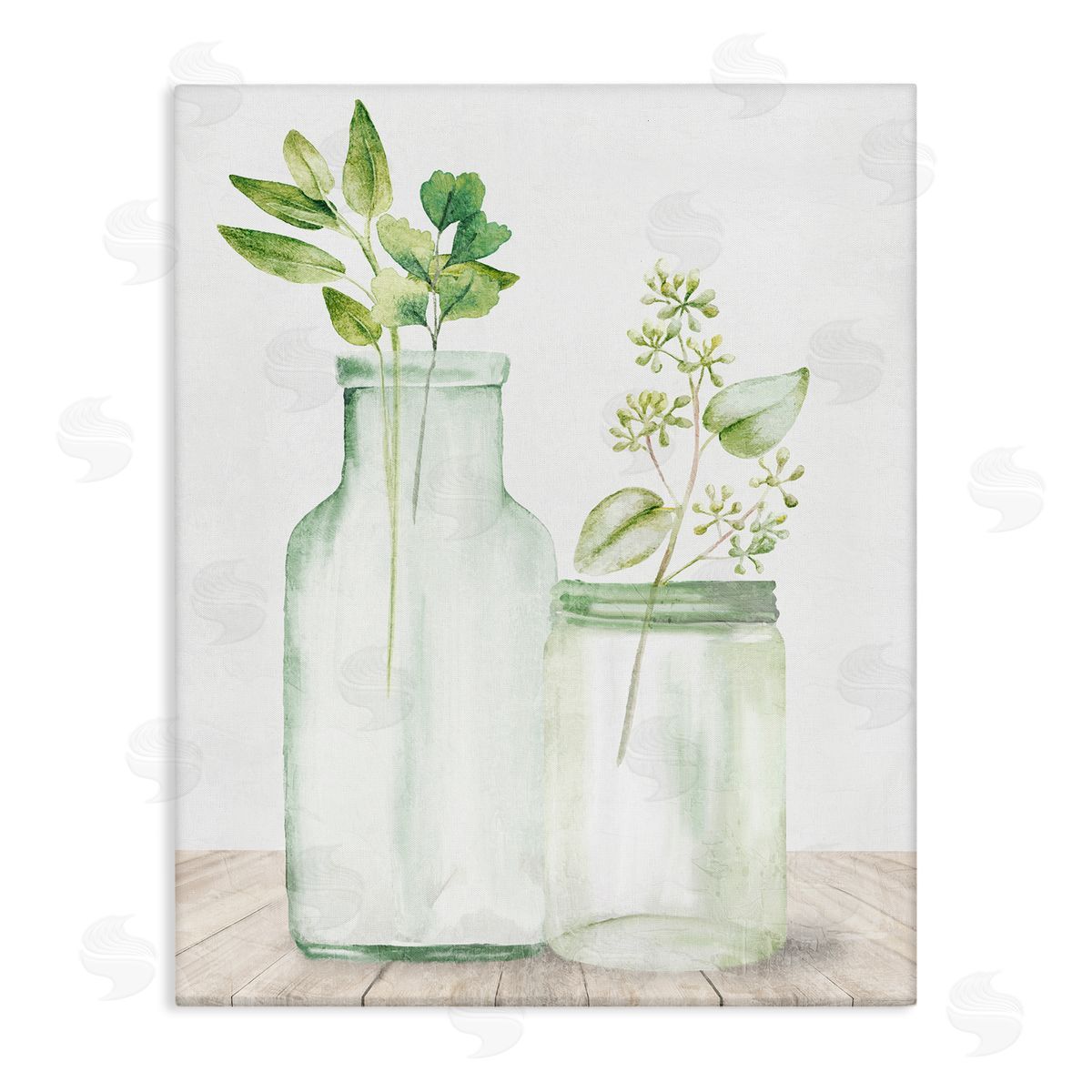 Kim Allen Herbal Plant Sprigs Country Glass Jars Rustic Painting Stretched Canvas Wall Art Print