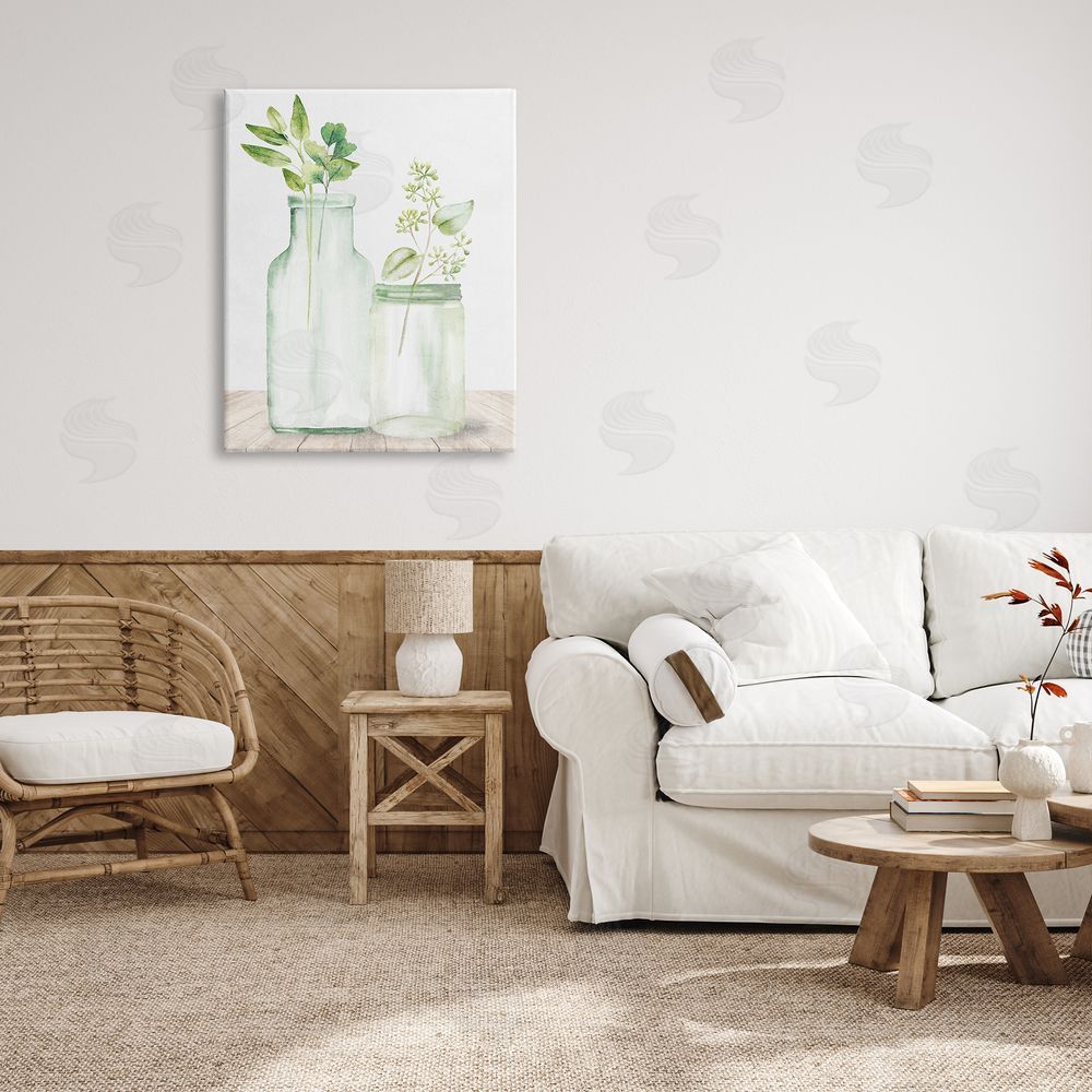 Kim Allen Herbal Plant Sprigs Country Glass Jars Rustic Painting Canvas Wall Art Print in Room