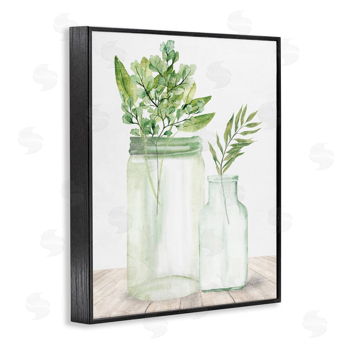 Kim Allen Country Plant Leaves Rustic Glass Jars Arrangement Black Framed Giclee Wall Art Print