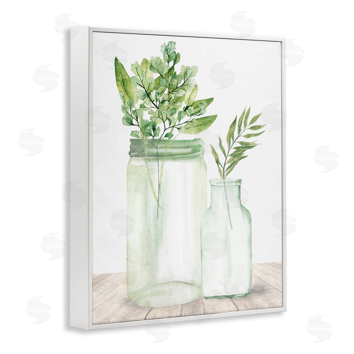Kim Allen Country Plant Leaves Rustic Glass Jars Arrangement White Framed Giclee Wall Art Print