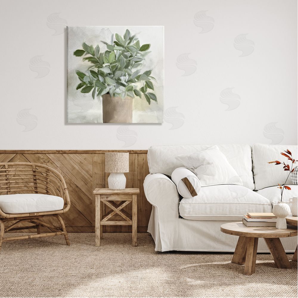 Kim Allen Lush Green House Plant Leaves Detailed Painting Canvas Wall Art in Room