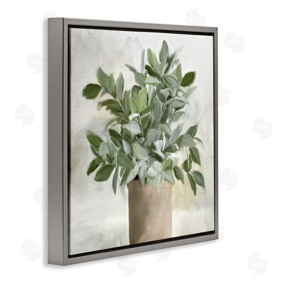 Kim Allen Lush Green House Plant Leaves Detailed Painting Gray Floating Frame Canvas Wall Art Print