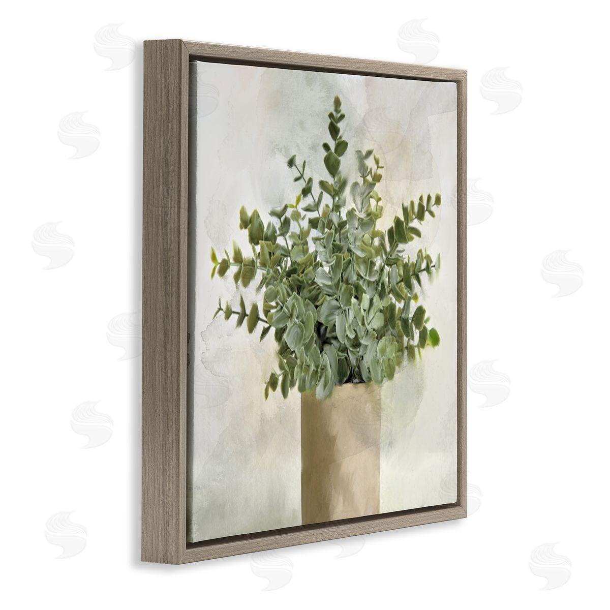 Kim Allen Potted Herbal Plant Vase Dense Green Leaves Brown Floating Frame Canvas Wall Art Print