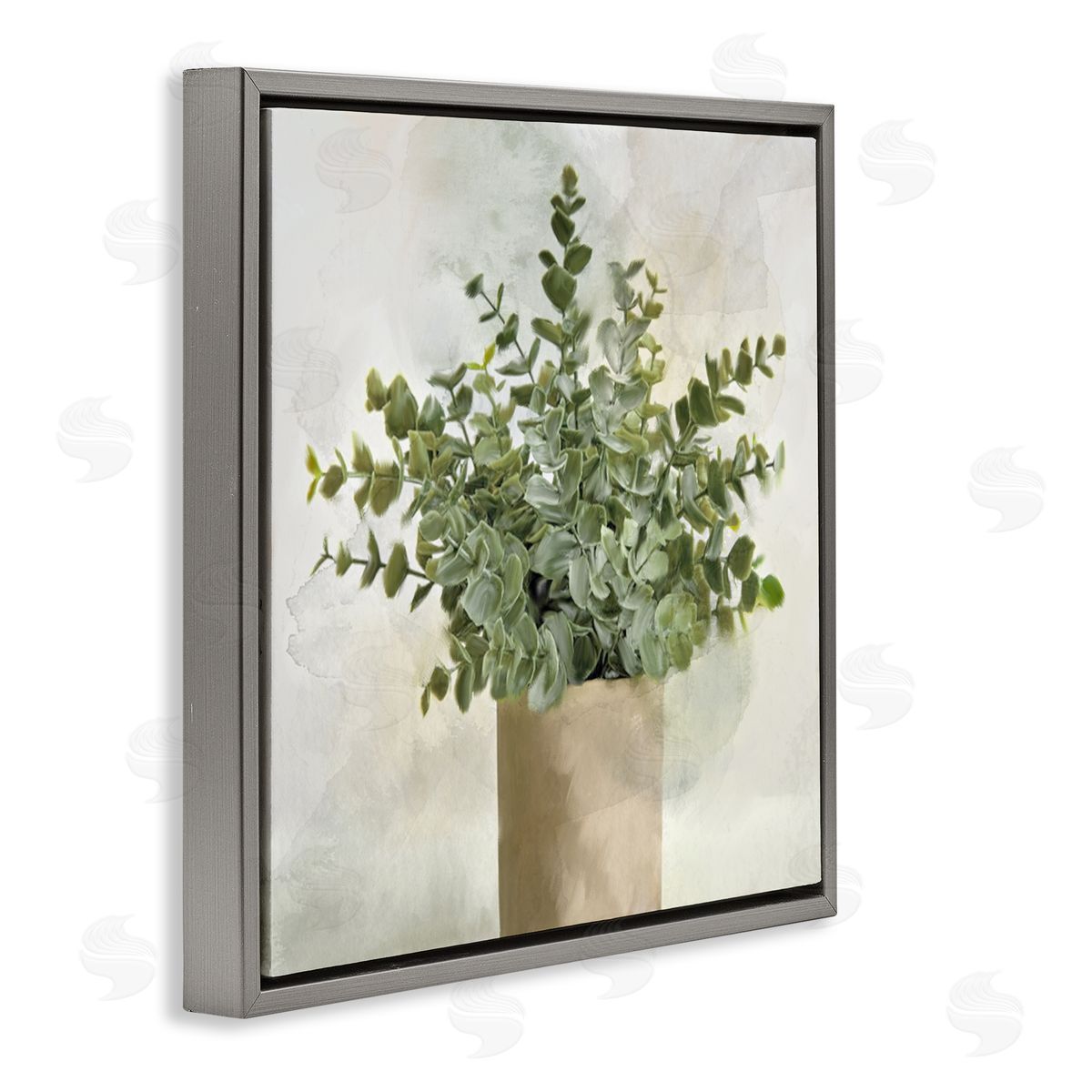 Kim Allen Potted Herbal Plant Vase Dense Green Leaves Gray Floating Frame Canvas Wall Art Print