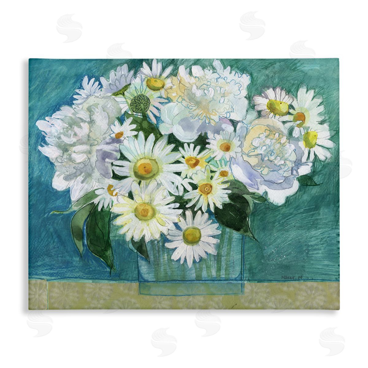 Maret Hensick Mixed White Flower Blossoms Layered Drawing Stretched Canvas Wall Art Print
