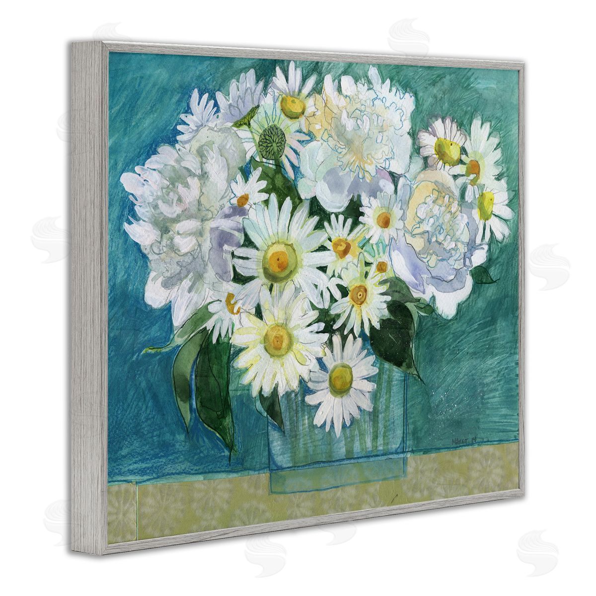 Maret Hensick Mixed White Flower Blossoms Layered Drawing Gray Framed Giclee Wall Art Print