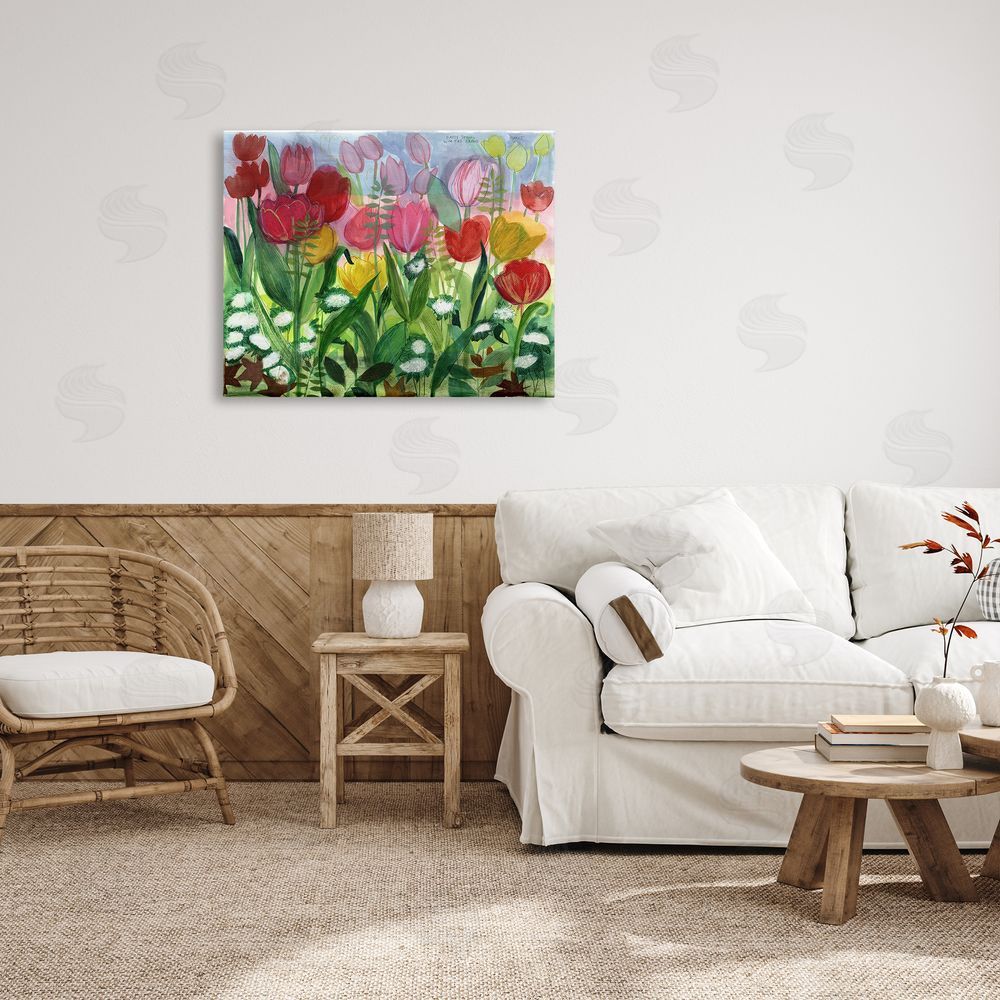 Maret Hensick Lush Varied Spring Tulips Blooming Flower Meadow  Canvas Wall Art Print in Room