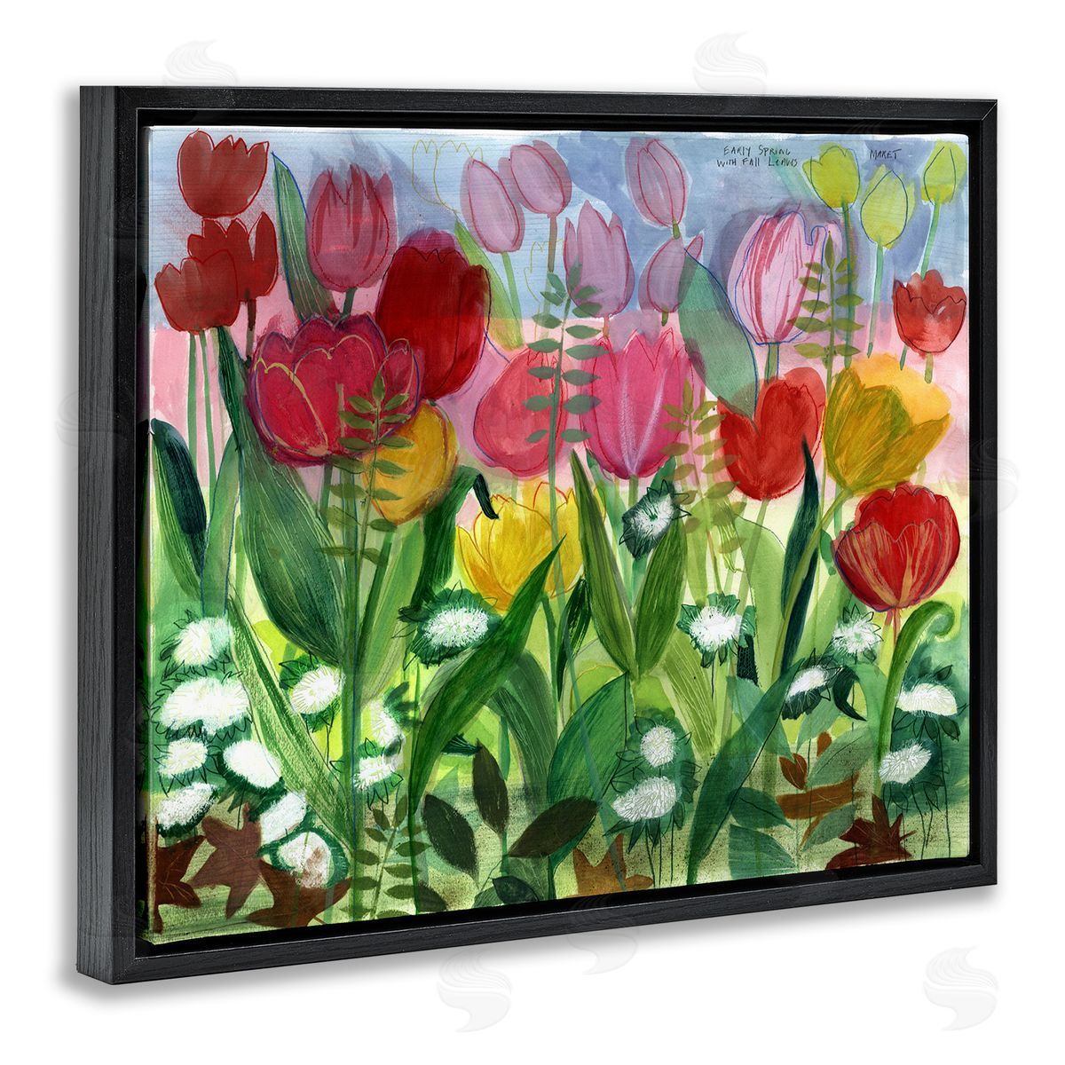 Maret Hensick Lush Varied Spring Tulips Blooming Flower Meadow  Black Floating Frame Canvas Wall Art Print