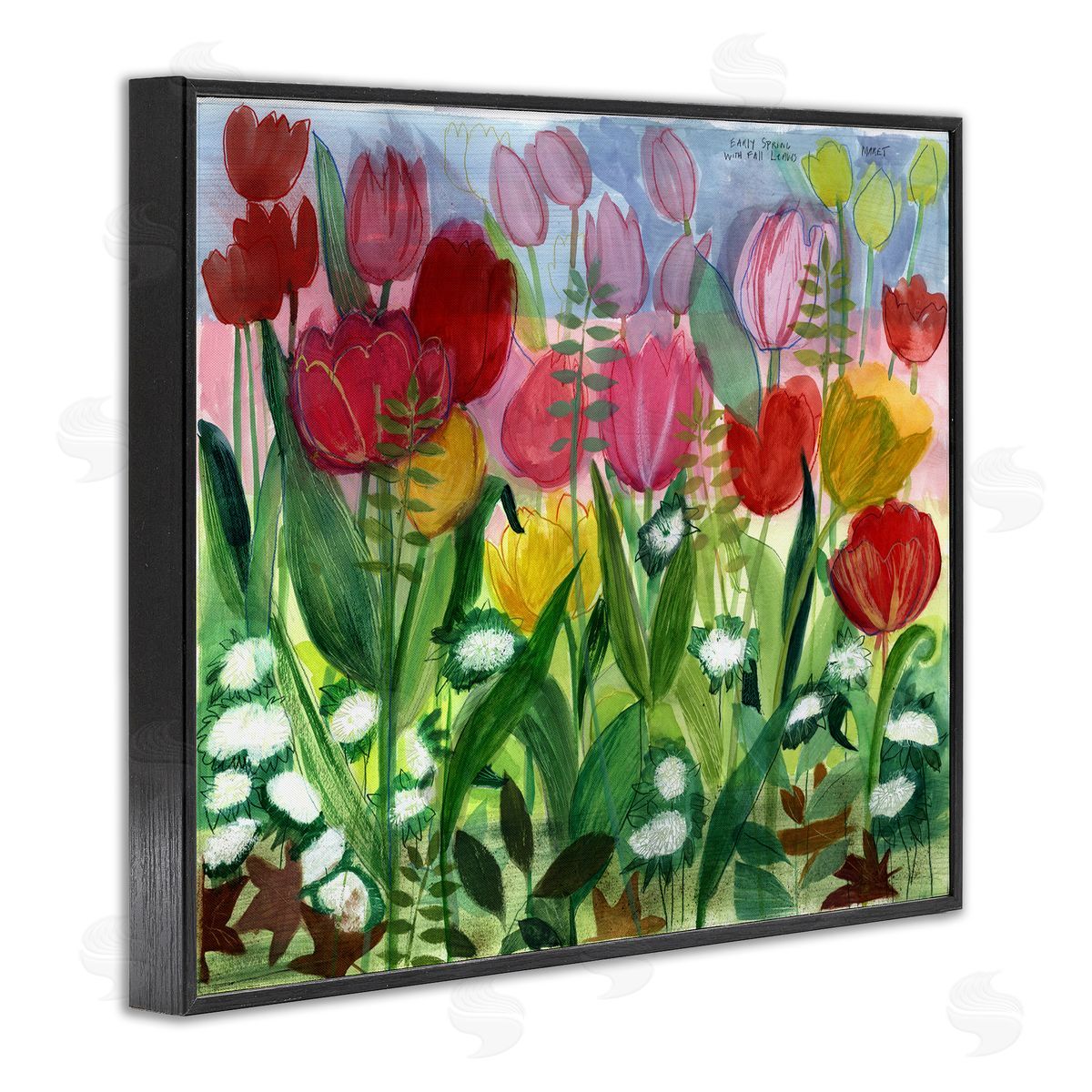 Maret Hensick Lush Varied Spring Tulips Blooming Flower Meadow  Black Framed Giclee Wall Art Print