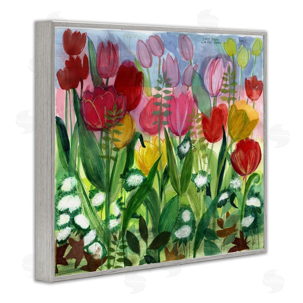 Maret Hensick Lush Varied Spring Tulips Blooming Flower Meadow  Gray Framed Giclee Wall Art Print