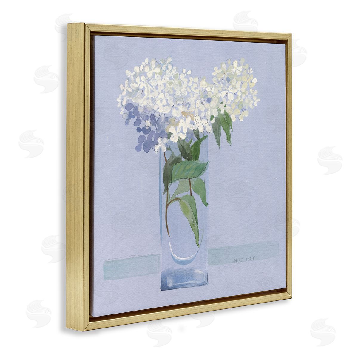Maret Hensick Lovely Flower Blossom Bouquet Pale Purple Accent Gold Floating Frame Canvas Wall Art Print