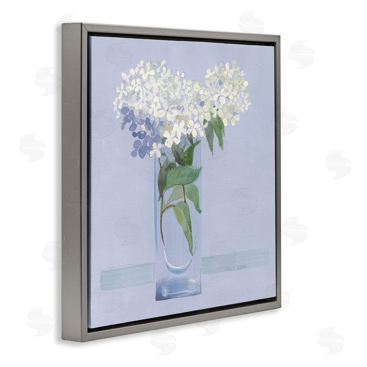 Maret Hensick Lovely Flower Blossom Bouquet Pale Purple Accent Gray Floating Frame Canvas Wall Art Print