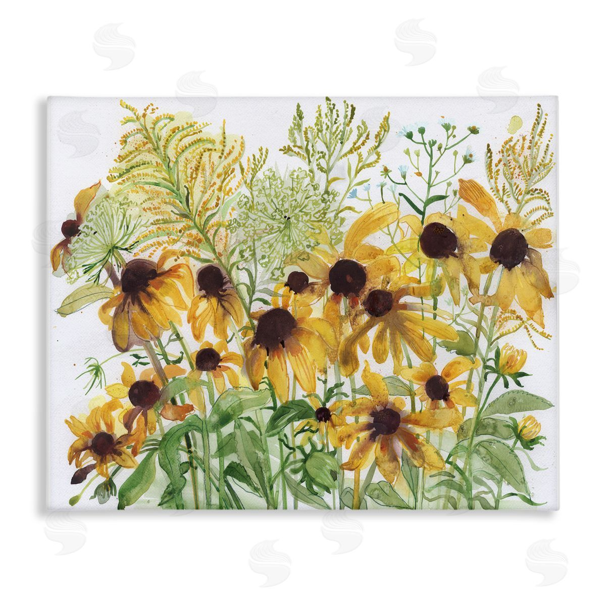Maret Hensick Layered Yellow Daisy Blooms Wildflower Herb Sprouts Stretched Canvas Wall Art Print