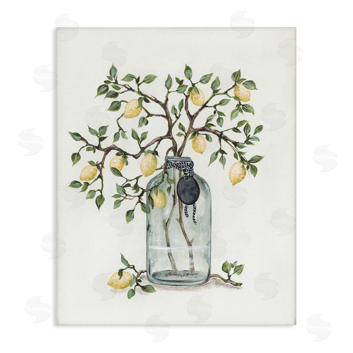 Julie Norkus Dangling Country Lemon Branches Decorated Glass Vase Stretched Canvas Wall Art Print