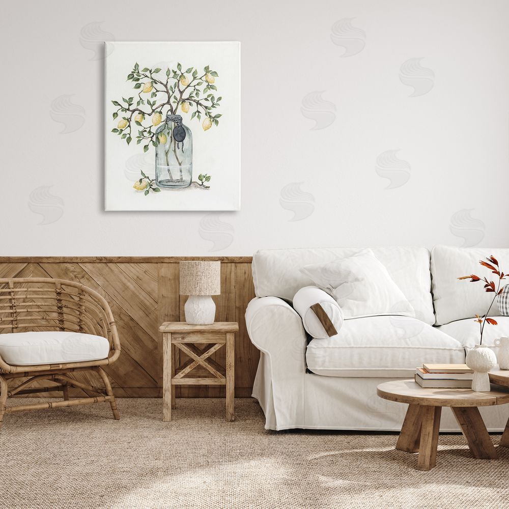 Julie Norkus Dangling Country Lemon Branches Decorated Glass Vase Canvas Wall Art Print in Room