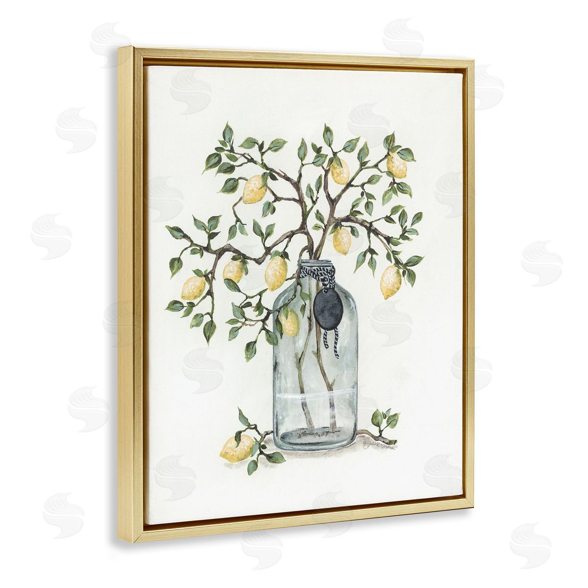 Julie Norkus Dangling Country Lemon Branches Decorated Glass Vase Gold Floating Frame Canvas Wall Art Print
