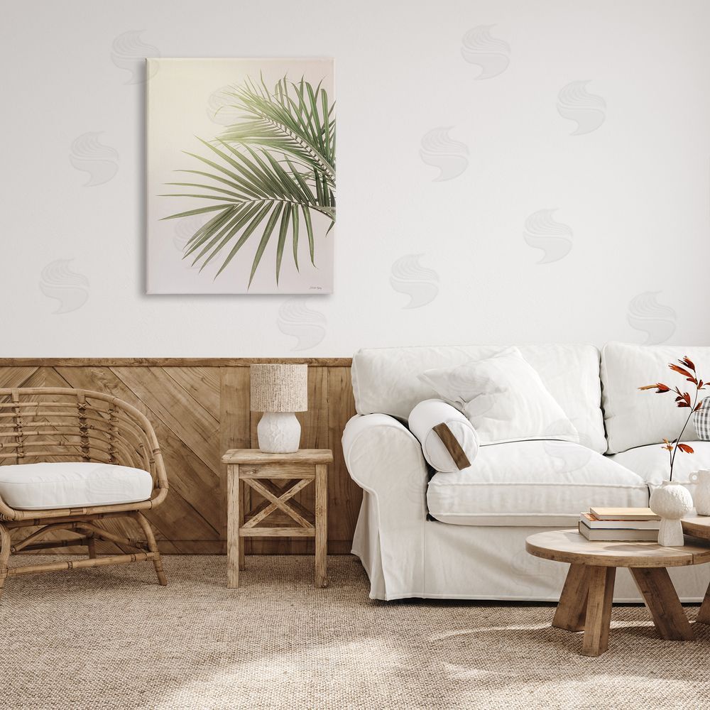 Jennifer Rigsby Minimal Palm Leaves Sunlit Tropical House Plant  Canvas Wall Art Print in Room