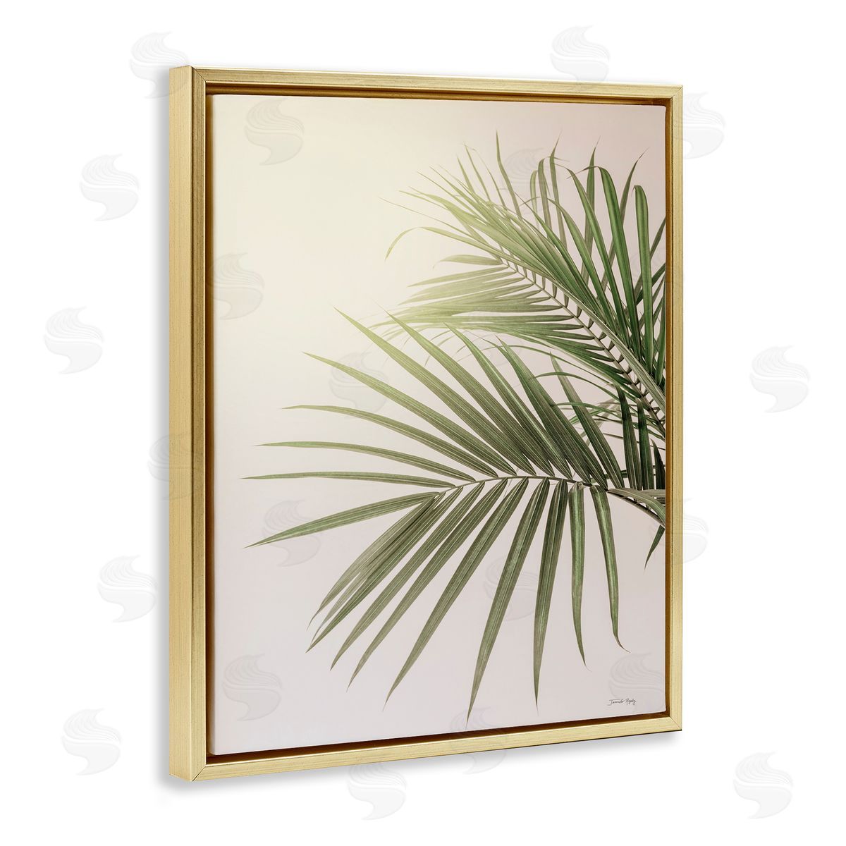 Jennifer Rigsby Minimal Palm Leaves Sunlit Tropical House Plant  Gold Floating Frame Canvas Wall Art Print