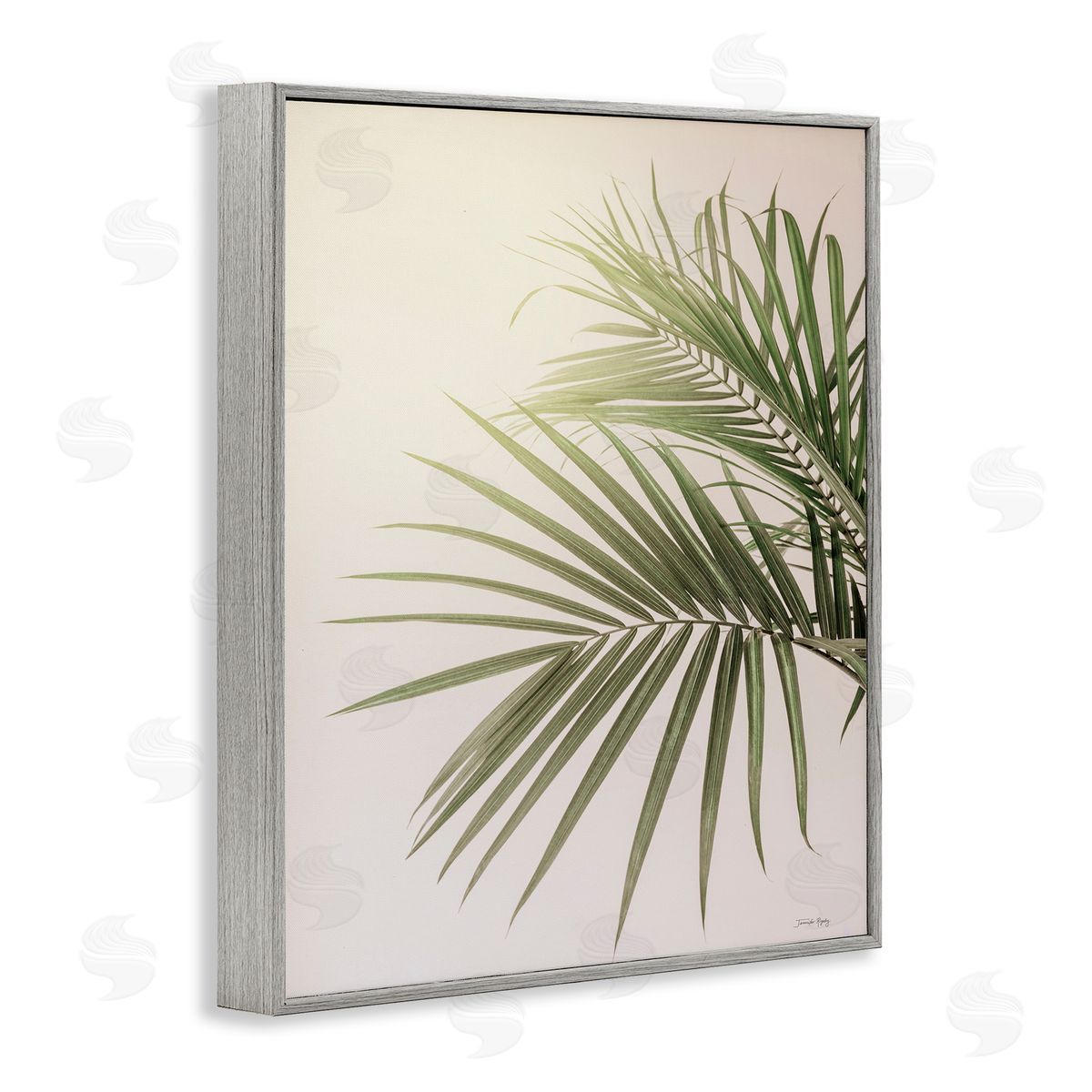 Jennifer Rigsby Minimal Palm Leaves Sunlit Tropical House Plant  Gray Framed Giclee Wall Art Print