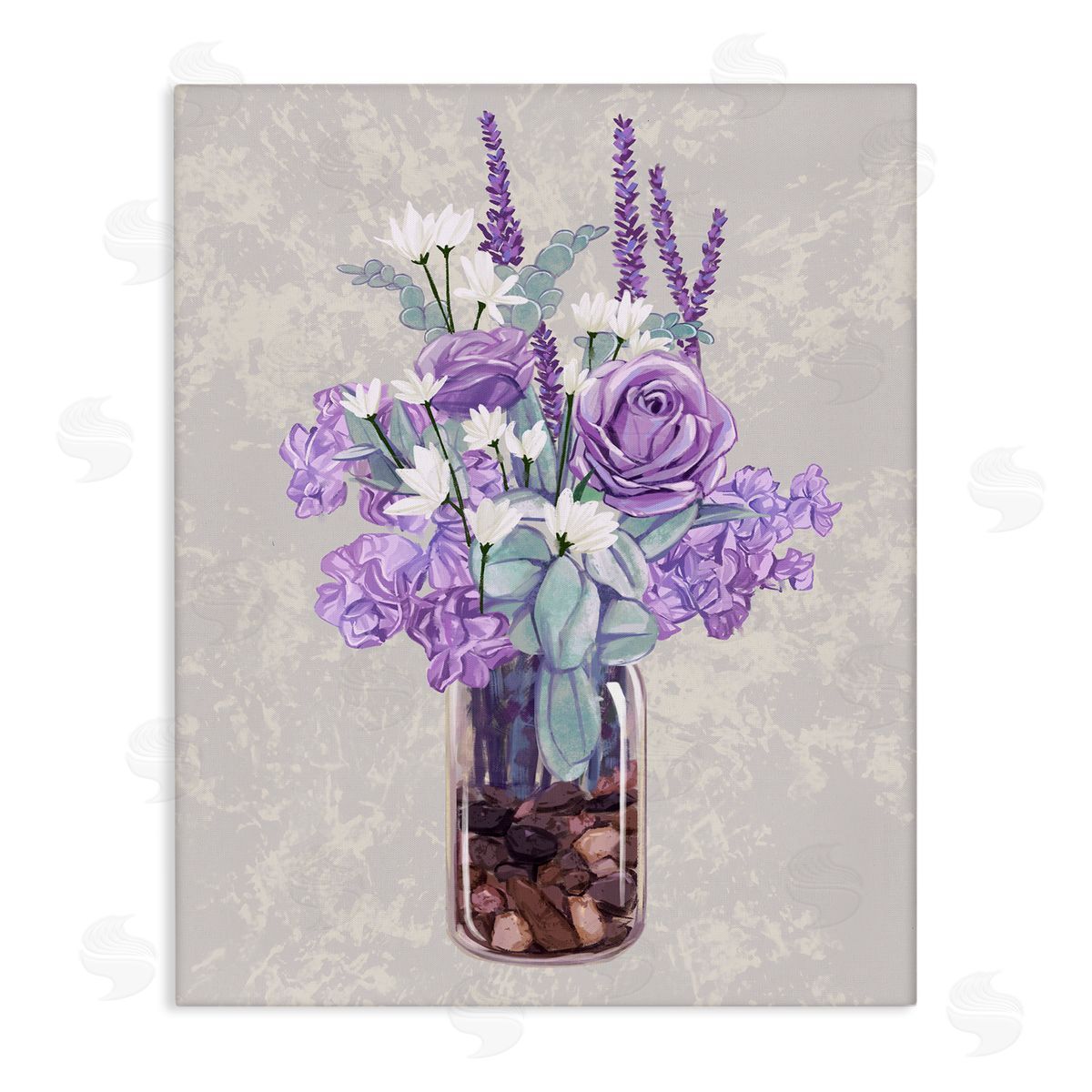 Ziwei Li Mixed Purple Bouquet Full Rose Wildflower Blooms  Stretched Canvas Wall Art Print