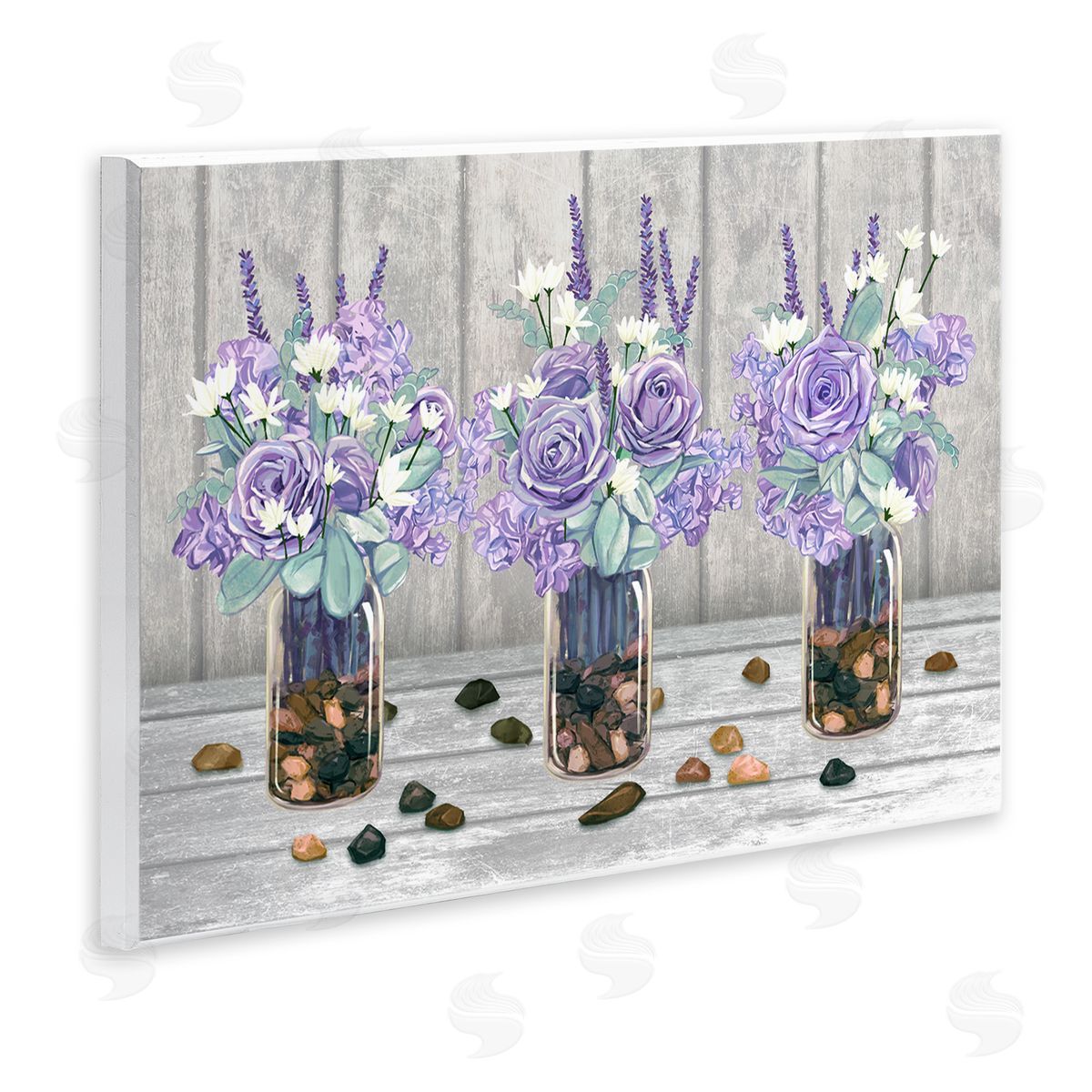 Ziwei Li Purple Rose Bouquet Trio Scattered Rustic Rocks Wall Plaque Art Print