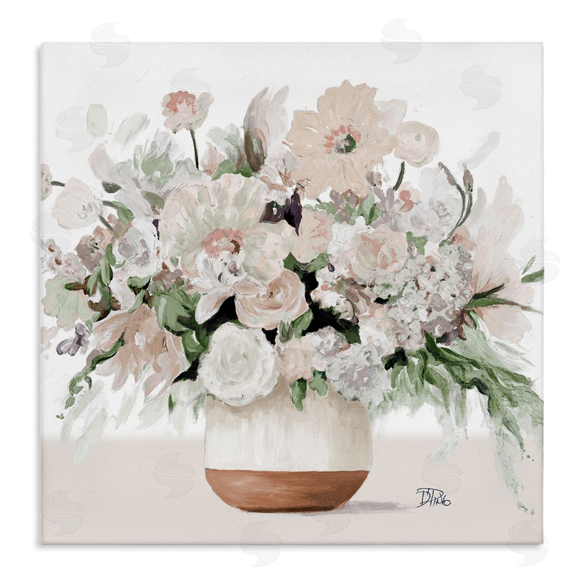 Patricia Pinto Blooming White Flower Arrangement Overflowing Bouquet Vase Stretched Canvas Wall Art Print