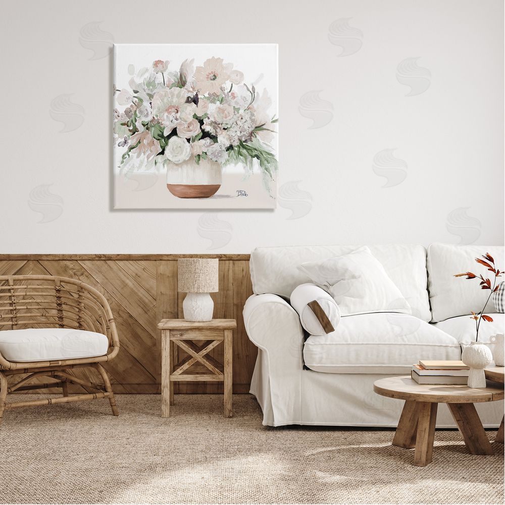 Patricia Pinto Blooming White Flower Arrangement Overflowing Bouquet Vase Canvas Wall Art in Room
