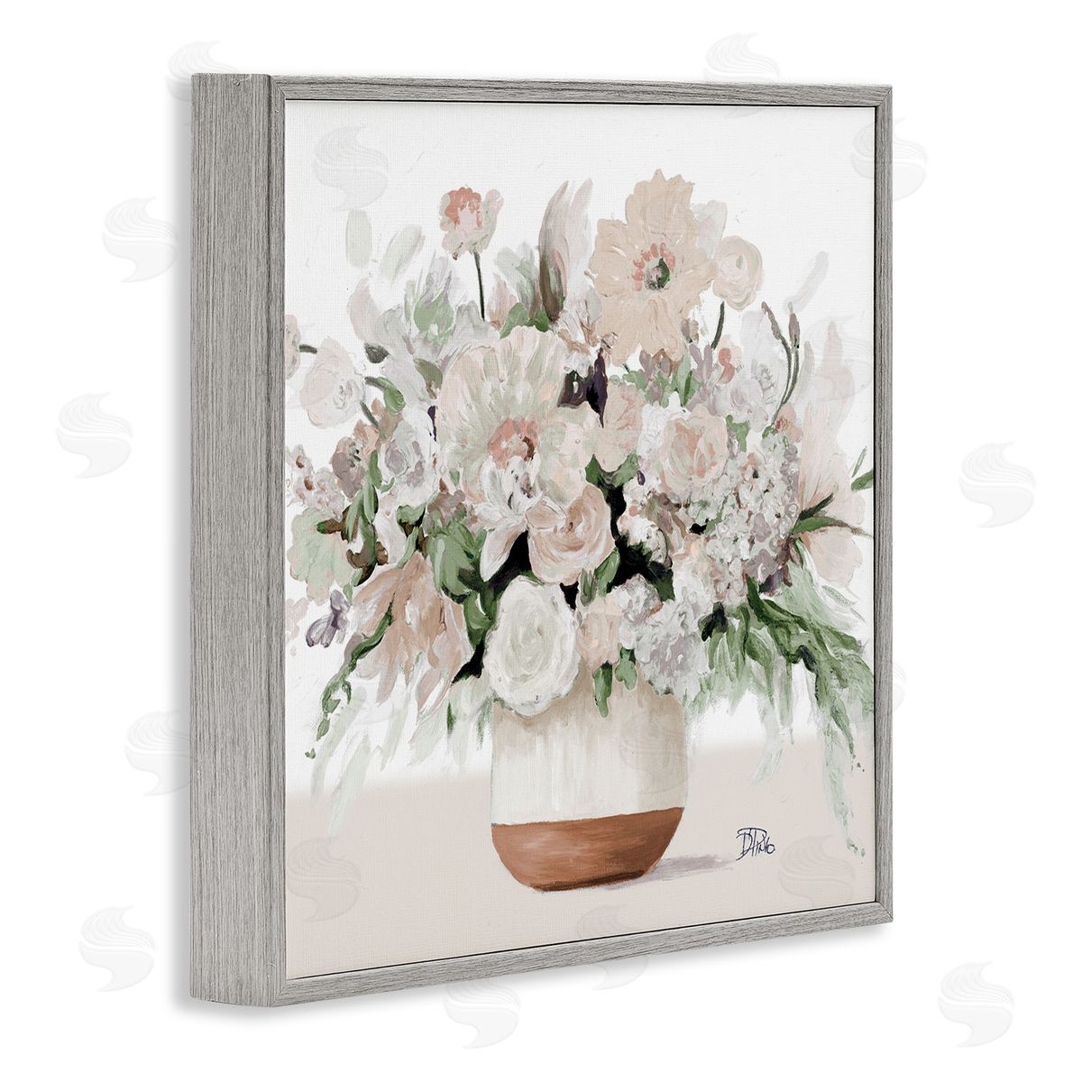 Patricia Pinto Blooming White Flower Arrangement Overflowing Bouquet Vase Gray Framed Glicee Wall Art Print