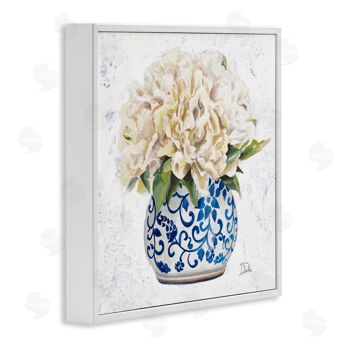 Patricia Pinto Round White Floral Blooms Ornate Patterned Vase White Framed Glicee Wall Art Print