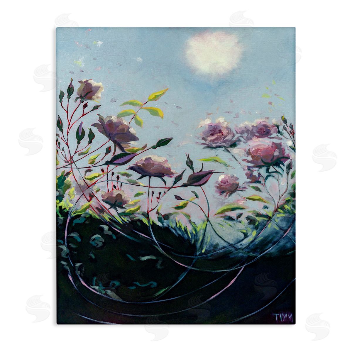 Lisa Timmerman Surreal Intertwining Flower Stems Modern Sky Landscape Stretched Canvas Wall Art Print