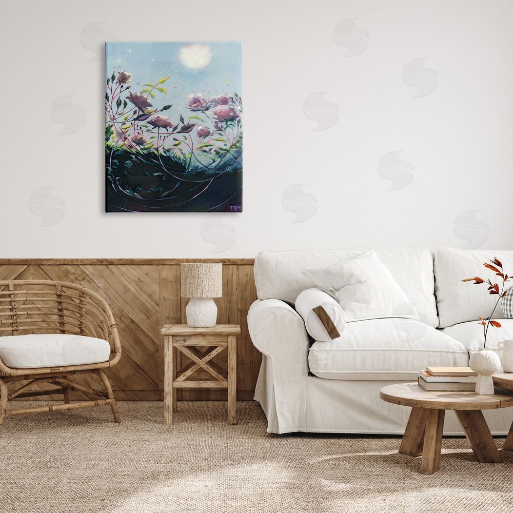 Lisa Timmerman Surreal Intertwining Flower Stems Modern Sky Landscape Canvas Wall Art Print in Room