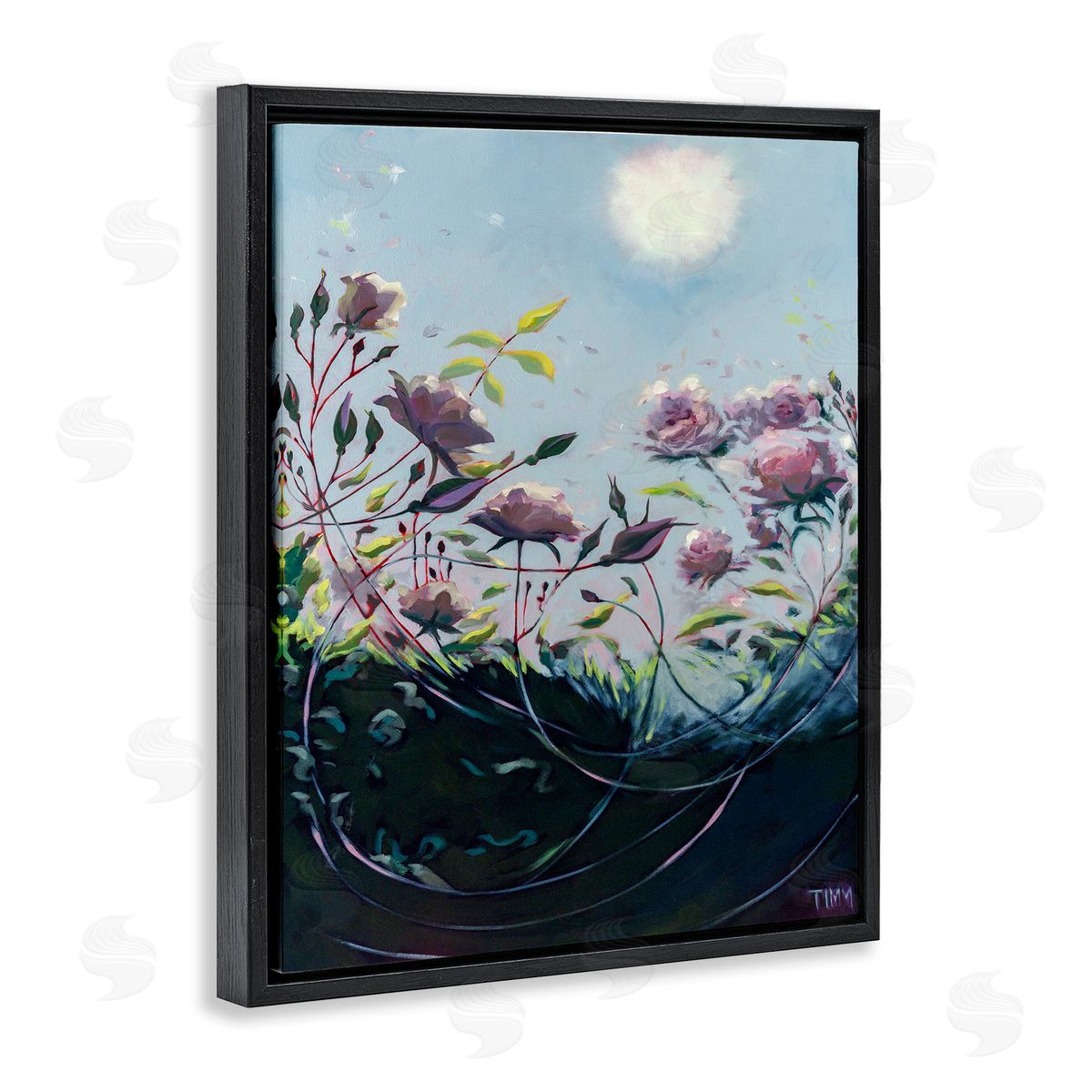 Lisa Timmerman Surreal Intertwining Flower Stems Modern Sky Landscape Black Floating Frame Canvas Wall Art Print