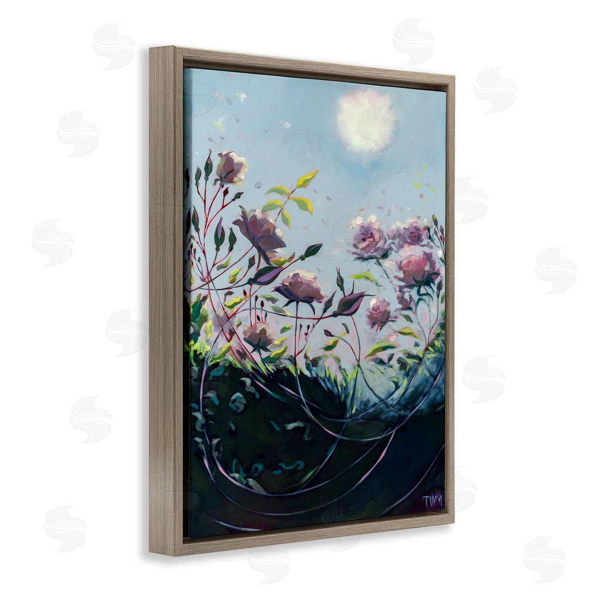 Lisa Timmerman Surreal Intertwining Flower Stems Modern Sky Landscape Brown Floating Frame Canvas Wall Art Print