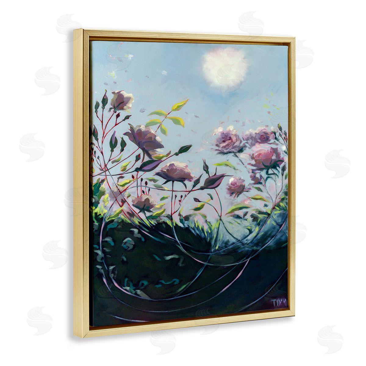 Lisa Timmerman Surreal Intertwining Flower Stems Modern Sky Landscape Gold Floating Frame Canvas Wall Art Print