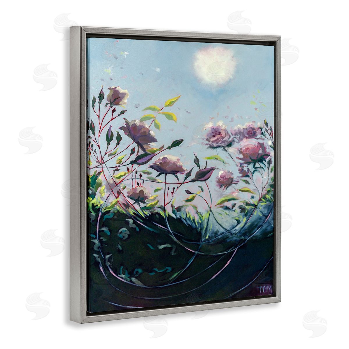Lisa Timmerman Surreal Intertwining Flower Stems Modern Sky Landscape Gray Floating Frame Canvas Wall Art Print