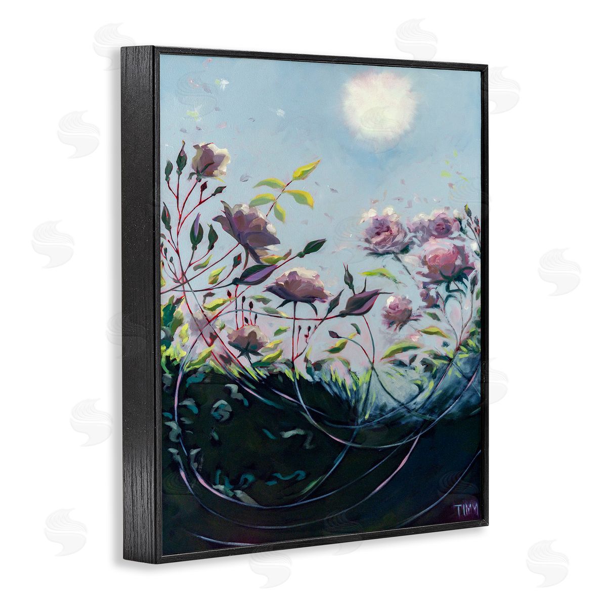 Lisa Timmerman Surreal Intertwining Flower Stems Modern Sky Landscape Black Framed Giclee Wall Art Print