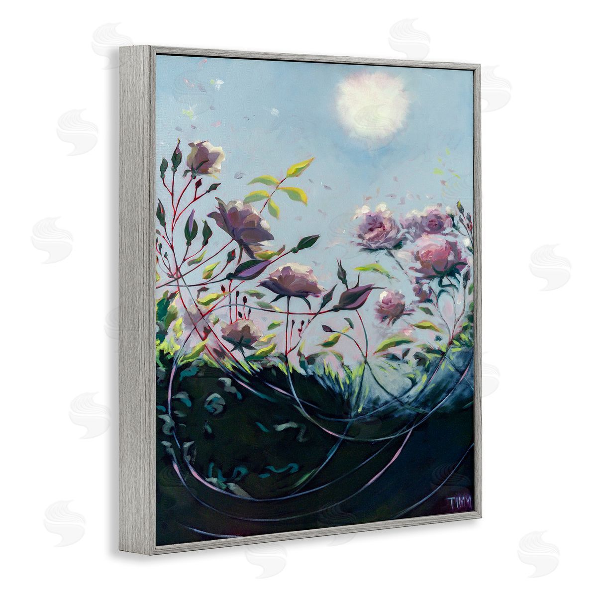 Lisa Timmerman Surreal Intertwining Flower Stems Modern Sky Landscape Gray Framed Giclee Wall Art Print